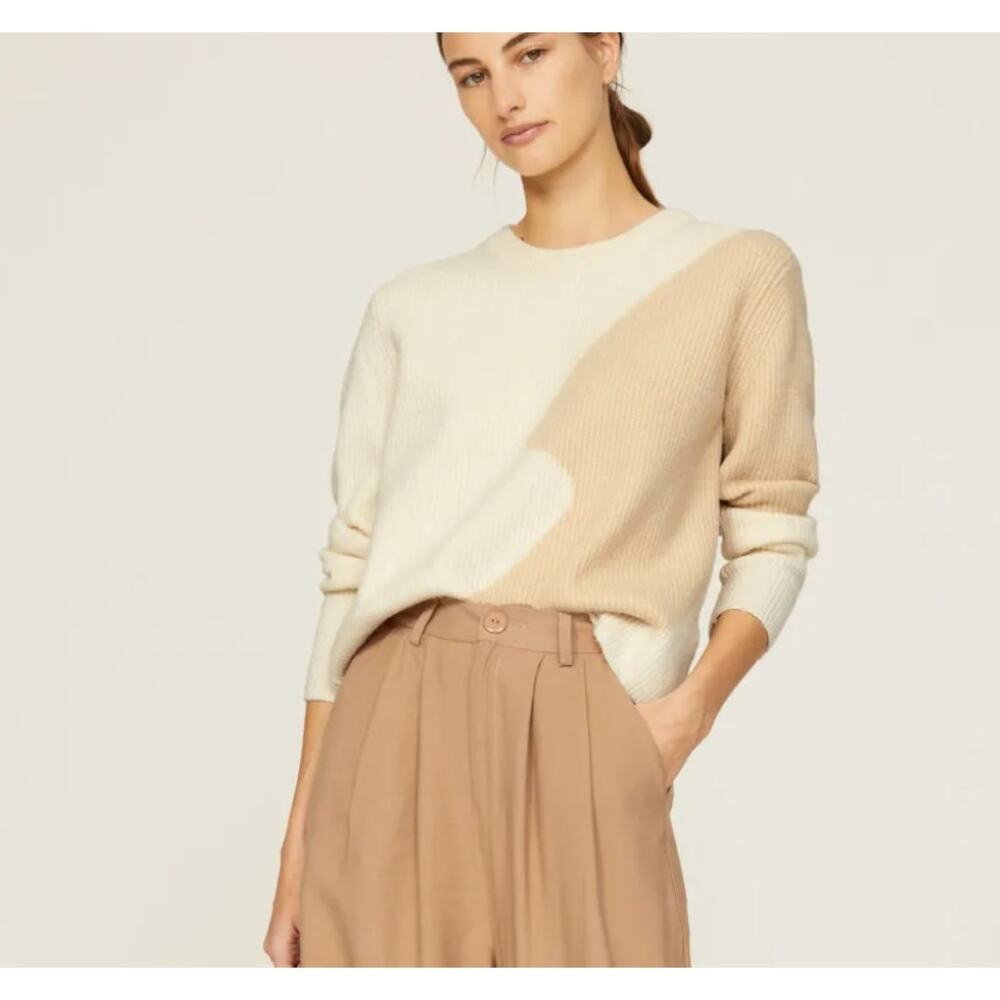 Derek Lam Cream Beige Crewneck Sweater MEDIUM Oversized Two Tone Designer $400